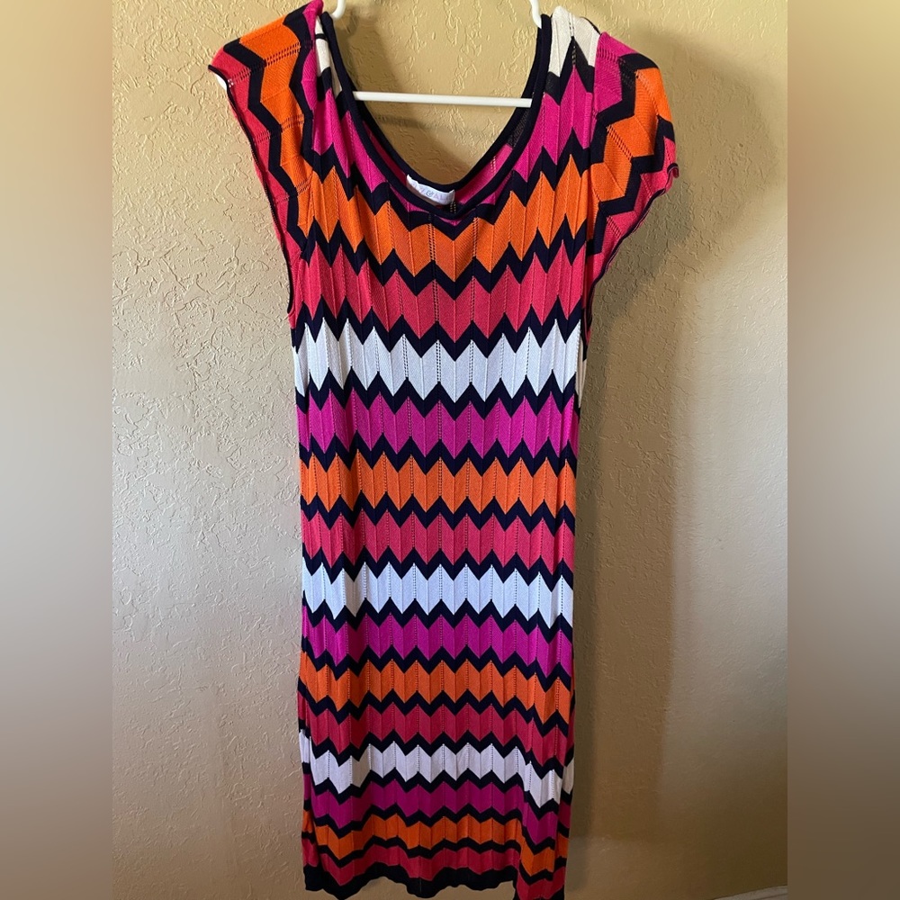 Roz & Ali Mid Length Chevron Print Dress